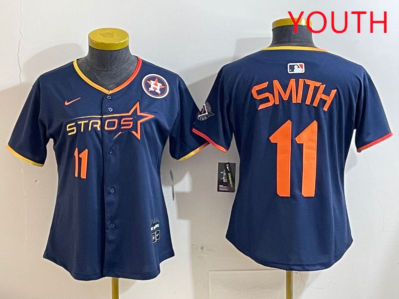 Youth Houston Astros 11 Smith Blue three generations Joint Name Nike 2025 MLB Jersey style 9